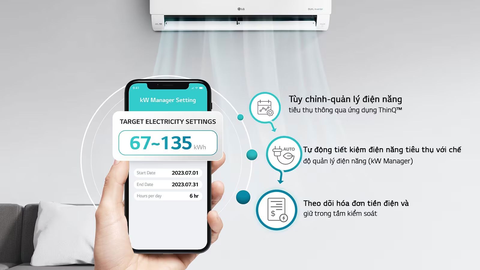 kW Manager là giải pháp tiết kiệm chủ động ngay trong tầm tay của bạn có trên LG IEC24G1