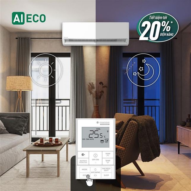ECO có trên dòng điều hòa cao cấp Panasonic XU18BKH-8 được tích hợp thêm AI trí tuệ nhân tạo